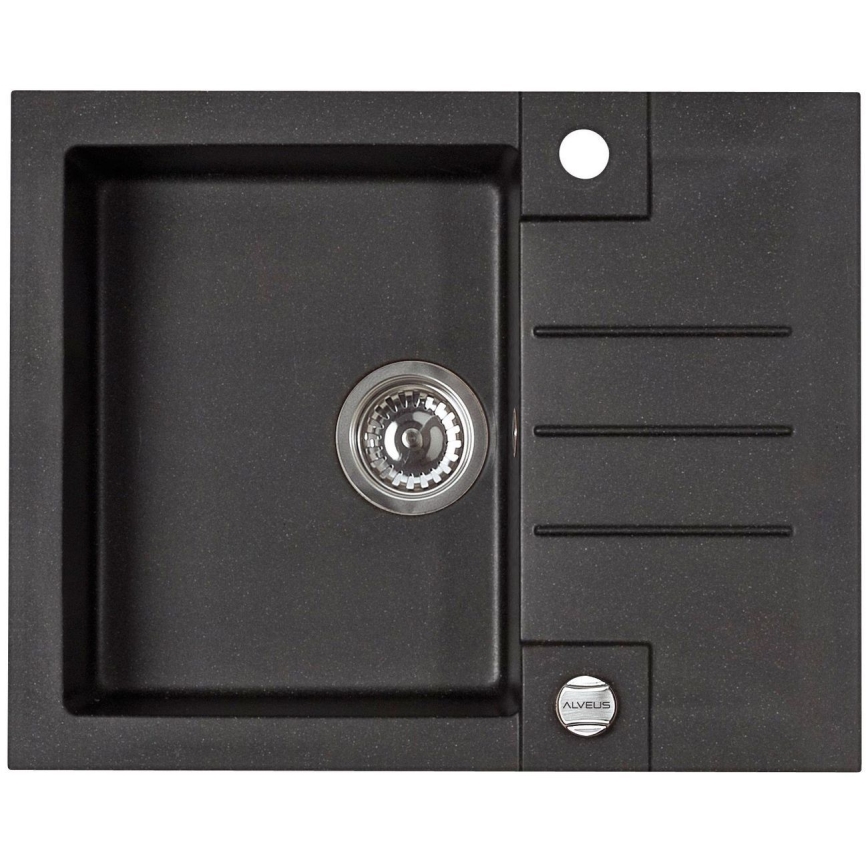 ALVEUS SETA23236 - Кухонная мойка ROCK 59,5x47,5 cm + смеситель для мойки с гибким изливом MINTAS 34 cm гранит/матовый черный