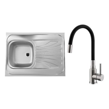 ALVEUS SETA24019 - Кухонная мойка CLASSIC 80x60 см + смеситель с гибким изливом MINTAS 34 см нержавеющая сталь/черный