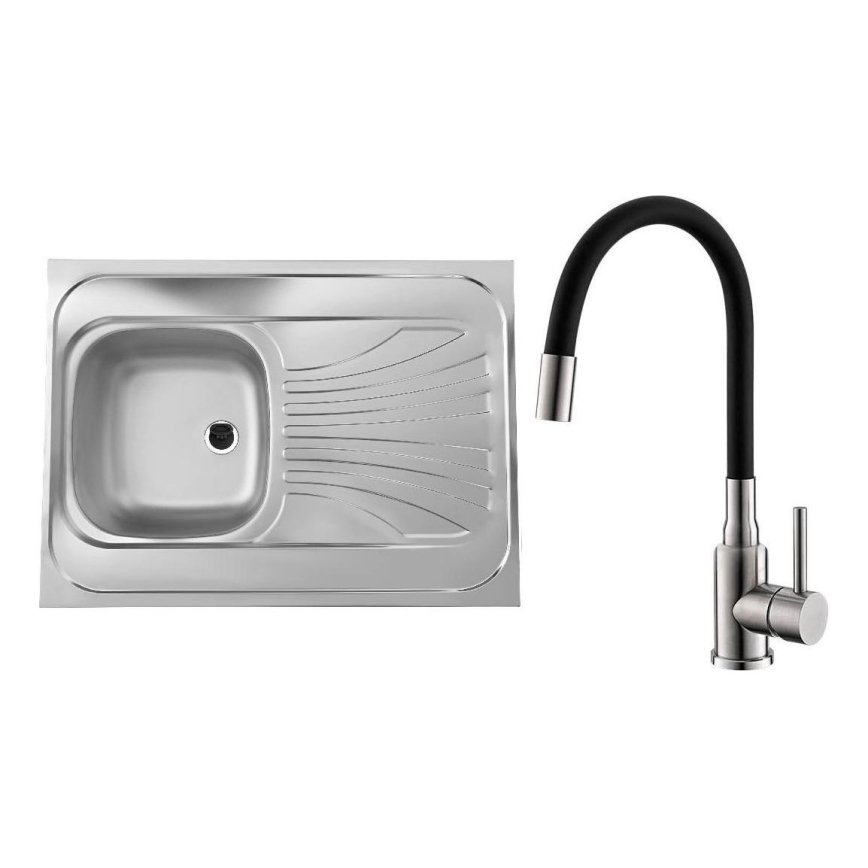 ALVEUS SETA24019 - Кухонная мойка CLASSIC 80x60 см + смеситель с гибким изливом MINTAS 34 см нержавеющая сталь/черный