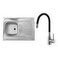 ALVEUS SETA24019 - Кухонная мойка CLASSIC 80×60 см + смеситель MINTAS для кухни с гибким изливом 34 см, шлифованная нержавеющая сталь/черный
