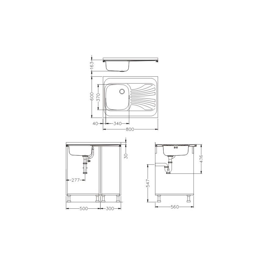 ALVEUS SETA24019 - Кухонная мойка CLASSIC 80x60 см + смеситель с гибким изливом MINTAS 34 см нержавеющая сталь/черный