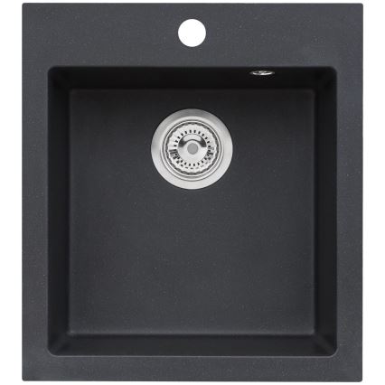 ALVEUS SETA737 - кухонная мойка CORTINA 50x45 см + смеситель для мойки с гибким изливом TONIA 29,5 см гранит/матовый чёрный