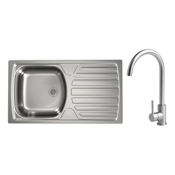 ALVEUS - кухонна мийка BASIC 78x43,5 cm нержавіюча сталь/сатин + кухонний змішувач VIOLA 36,7 cm шліфована нержавіюча сталь