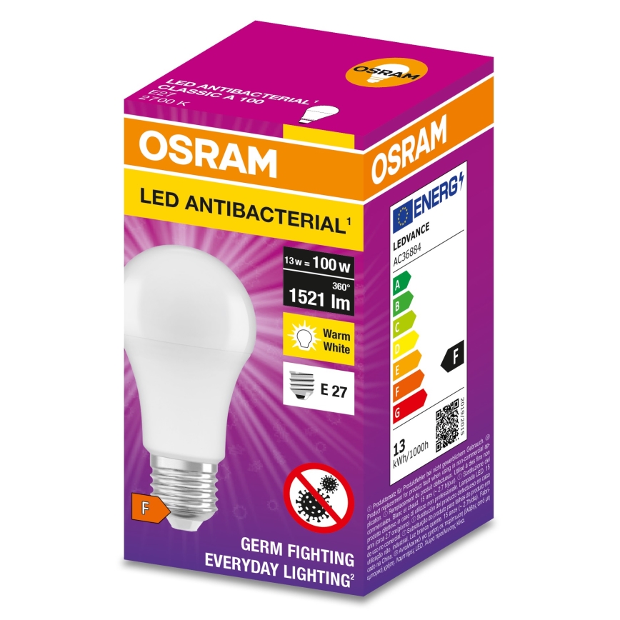 Антибактеріальна LED лампочка A100 E27/13W/230V 2700K - Osram