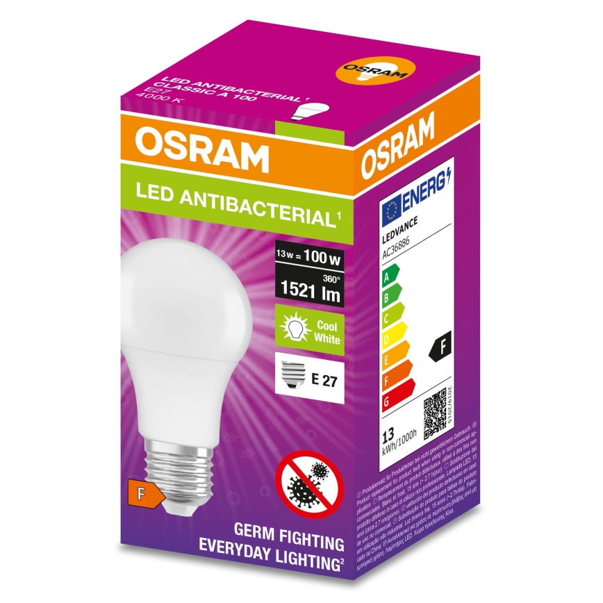 Антибактеріальна LED лампочка A100 E27/13W/230V 4000K - Osram
