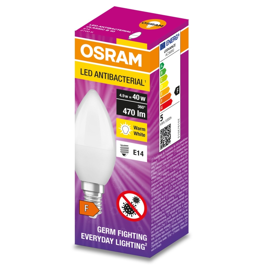 Антибактеріальна LED лампочка B40 E14/4,9W/230V 2700K - Osram