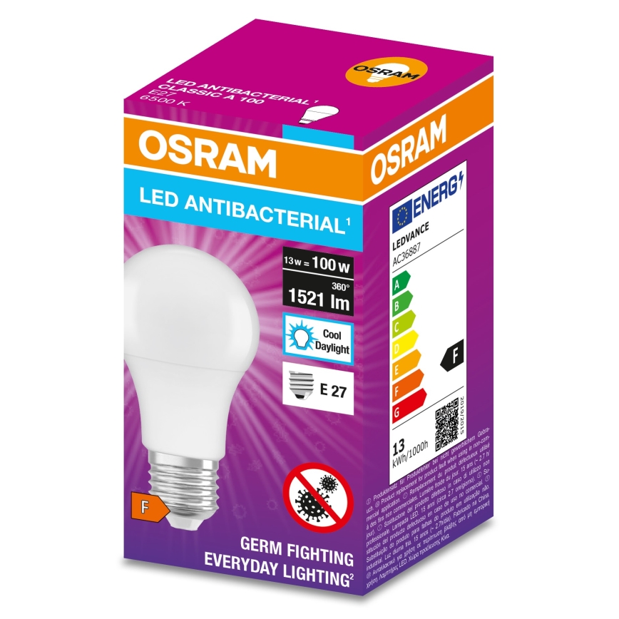 Антибактеріальна LED лампочка A100 E27/13W/230V 6500K - Osram