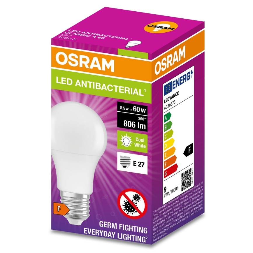 Антибактеріальна LED лампочка A60 E27/8,5W/230V 4000K - Osram