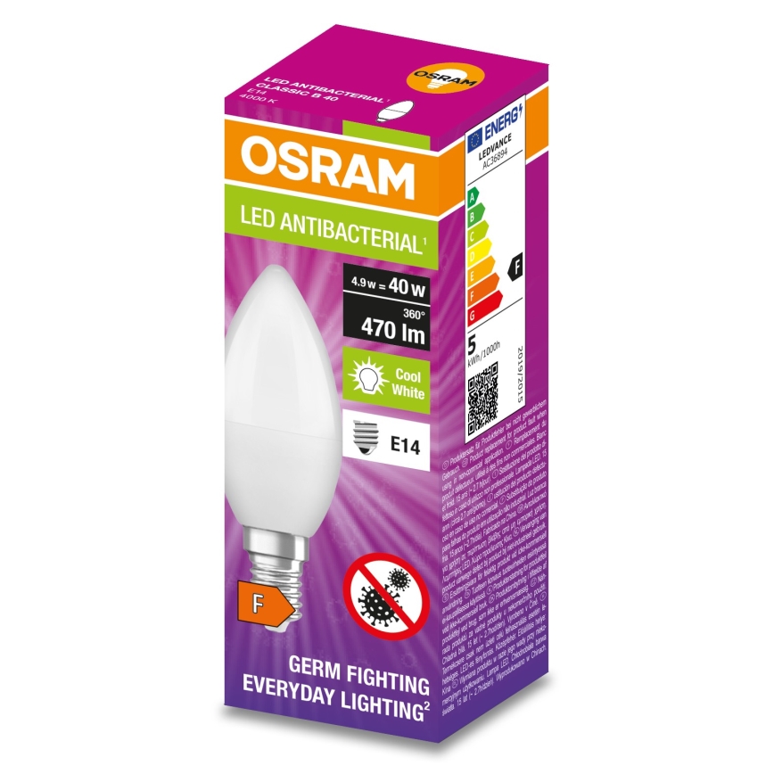 Антибактеріальна LED лампочка B40 E14/4,9W/230V 4000K - Osram
