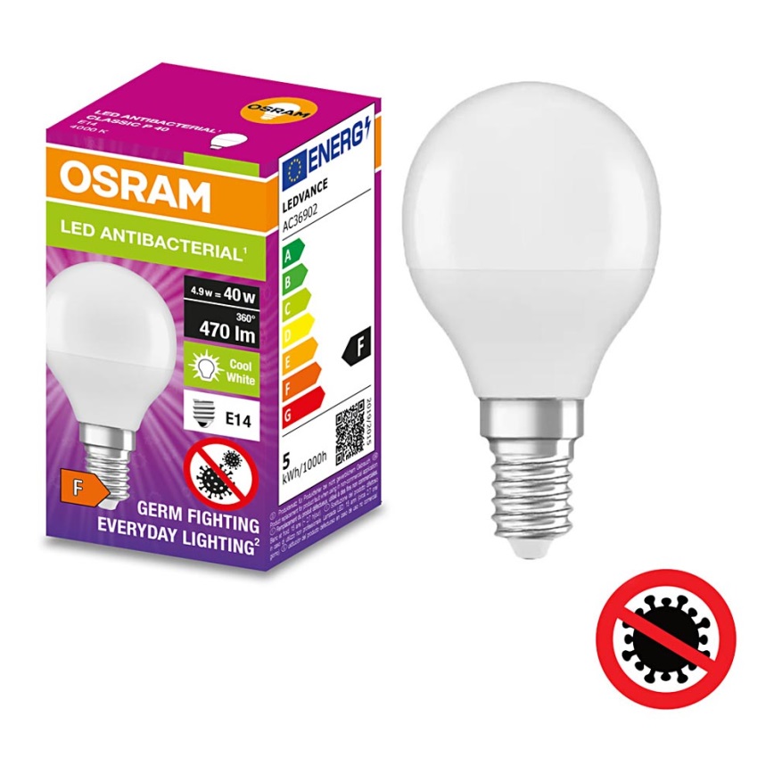 Антибактеріальна LED лампочка P40 E14/4,9W/230V 4000K - Osram