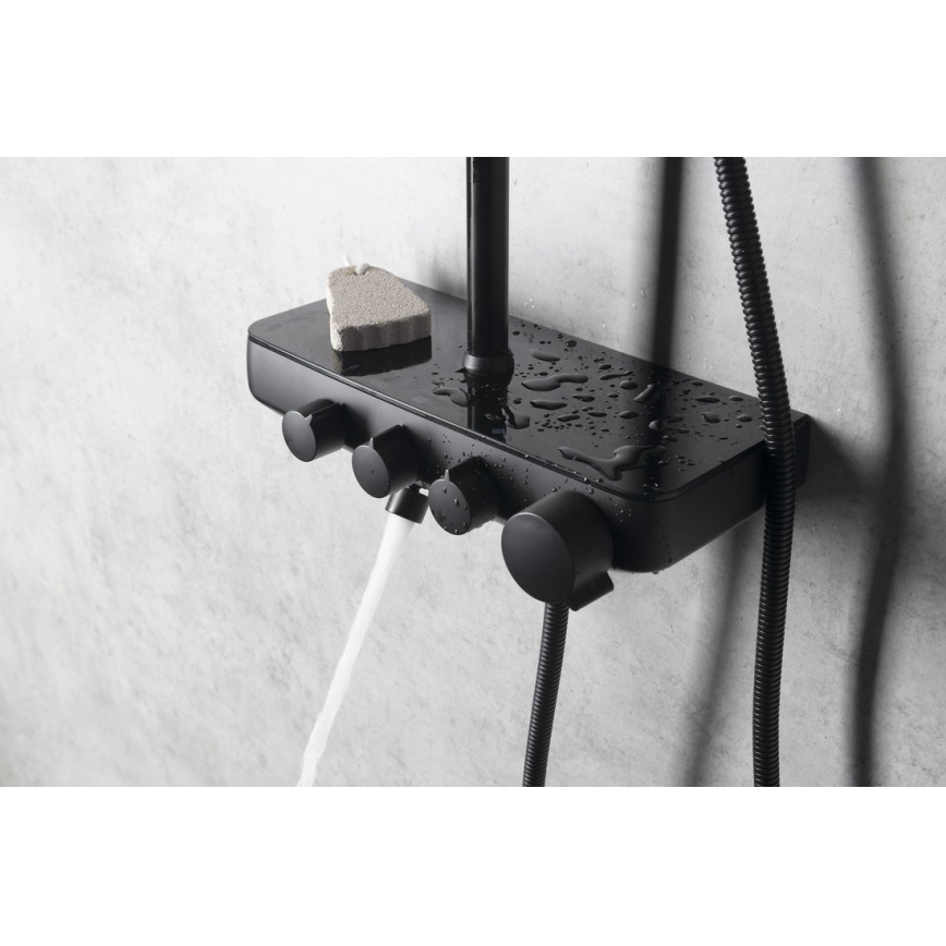Aqualine - Душевой гарнитур со смесителем и дополнительным мини-смесителем FARRAO матовый черный