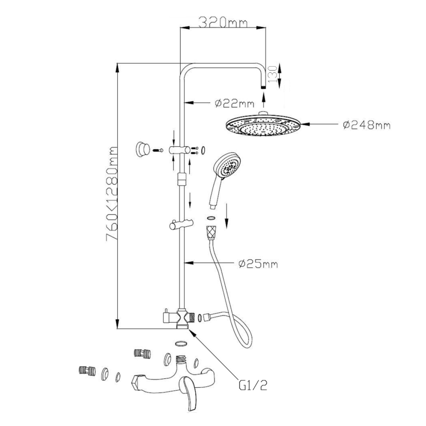 Aqualine - Душовий набір із змішувачем KASIOPEA блискучий хром