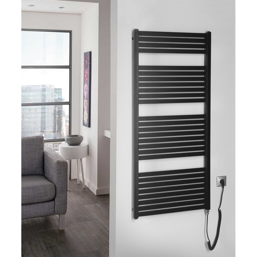 Aqualine - Электрический для ванной комнаты радиатор TONDI-E 600W/230V 133 см матовый черный прямой