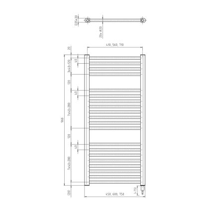 Aqualine - Электрический радиатор для ванной комнаты DIRECT-E 300W/230V 96 см матовый черный прямой