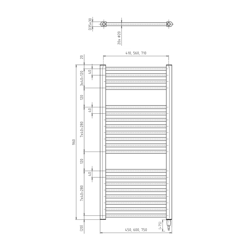 Aqualine - Электрический радиатор для ванной комнаты DIRECT-E 300W/230V 96 см матовый черный прямой