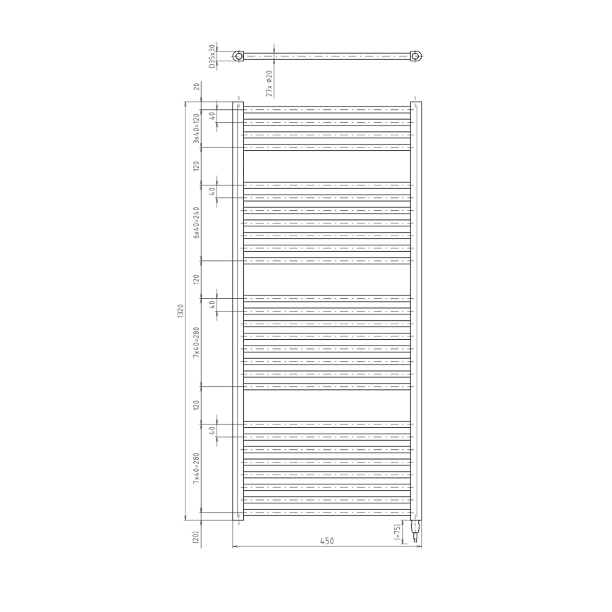 Aqualine - Электрический радиатор для ванной комнаты DIRECT-E 400W/230V 132 см матовый черный прямой
