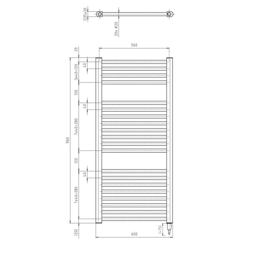 Aqualine - Электрический радиатор для ванной комнаты DIRECT-E 400W/230V 96 см белый прямой