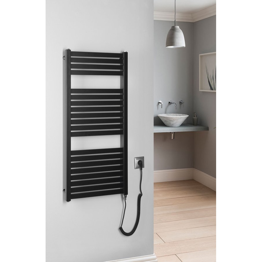 Aqualine - Электрический радиатор для ванной комнаты TONDI-E 300W/230V 97 см матовый черный прямой