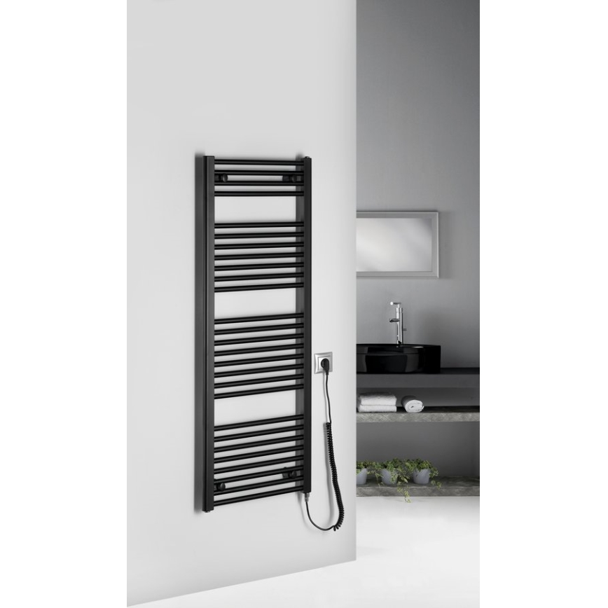 Aqualine - Електричний для ванної кімнати радіатор DIRECT-E 400W/230V 132 см матовий чорний прямий