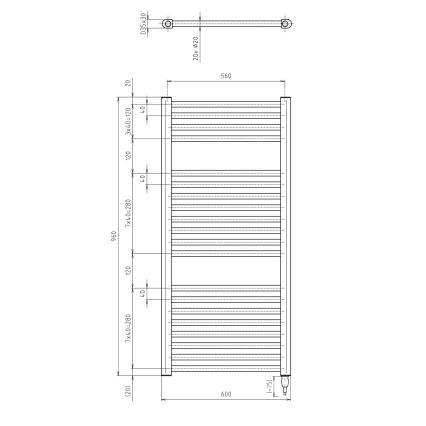 Aqualine - Електричний для ванної кімнати радіатор DIRECT-E 400W/230V 96 см матовий чорний прямий