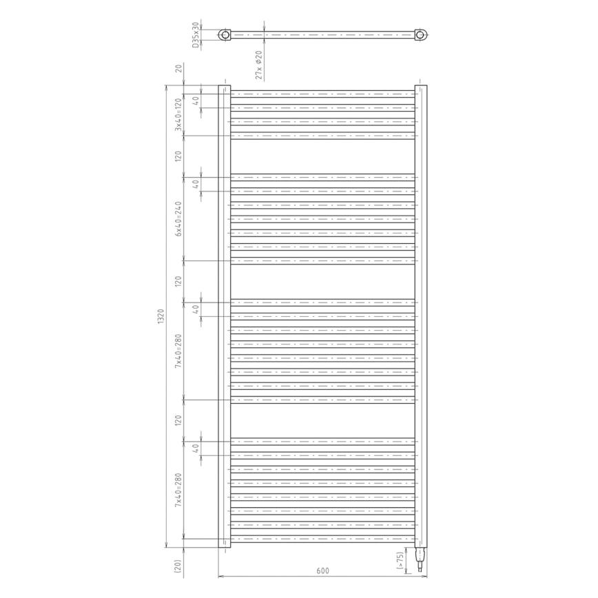 Aqualine - Електричний для ванної кімнати радіатор DIRECT-E 600W/230V 132 см білий прямий
