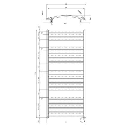 Aqualine - Електричний для ванної кімнати радіатор ORBIT-E 600W/230V 132 см білий закруглений