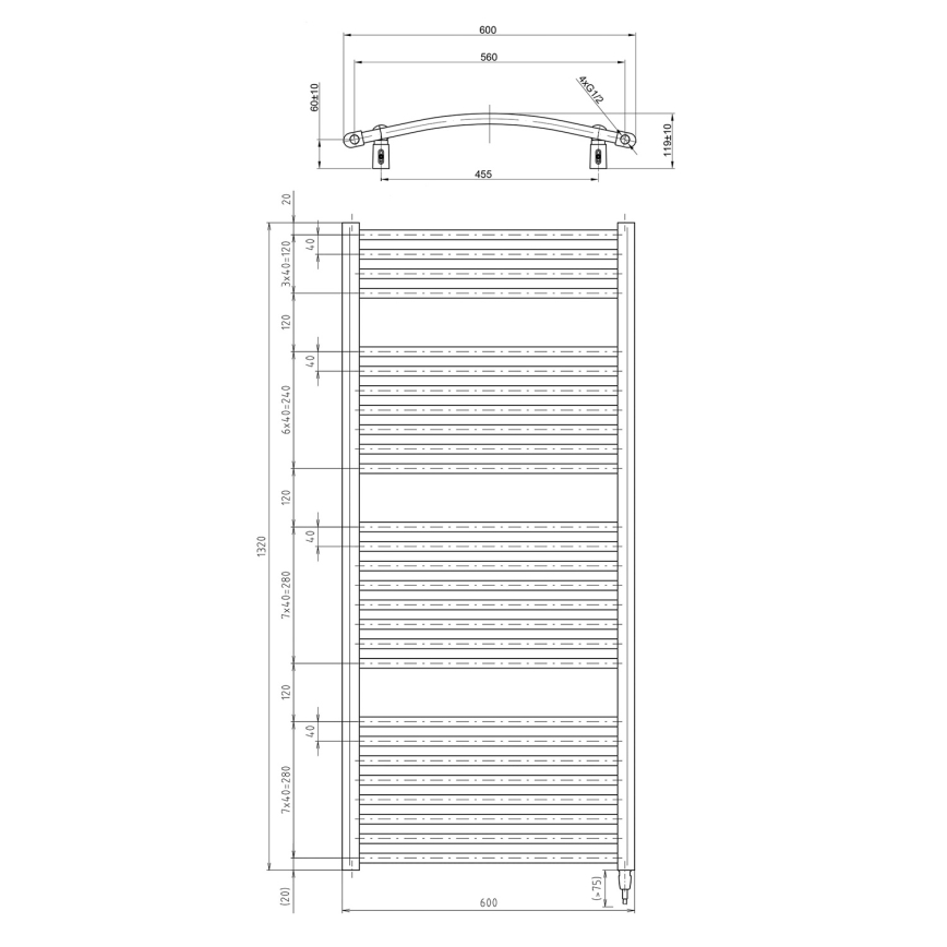 Aqualine - Електричний для ванної кімнати радіатор ORBIT-E 600W/230V 132 см білий закруглений