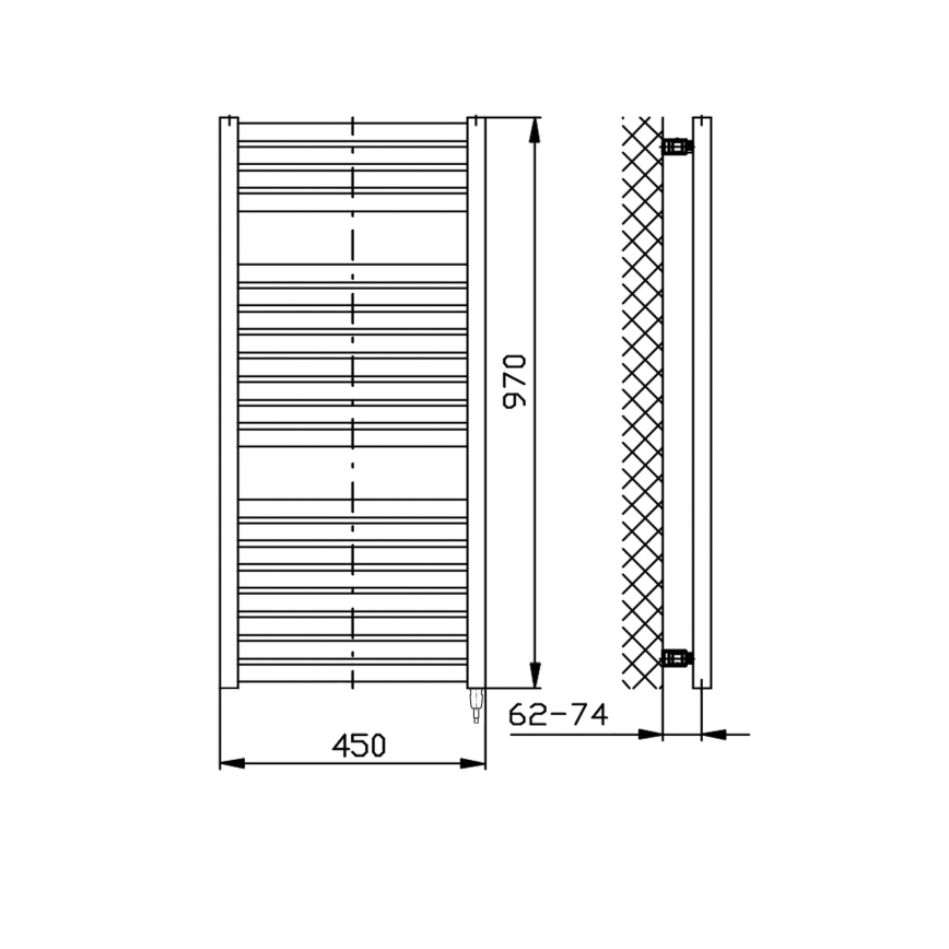 Aqualine - Електричний для ванної кімнати радіатор TONDI-E 300W/230V 97 см білий прямий