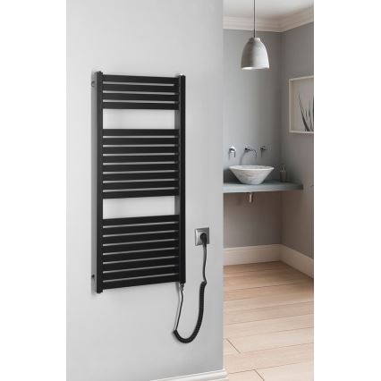 Aqualine - Електричний для ванної кімнати радіатор TONDI-E 300W/230V 97 см матовий чорний прямий