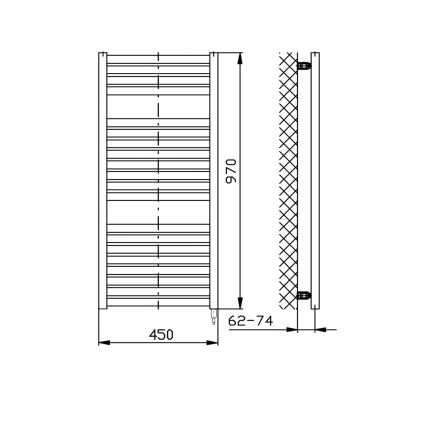 Aqualine - Електричний для ванної кімнати радіатор TONDI-E 300W/230V 97 см матовий чорний прямий