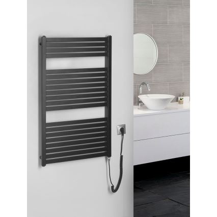 Aqualine - Електричний для ванної кімнати радіатор TONDI-E 400W/230V 97 см матовий чорний прямий