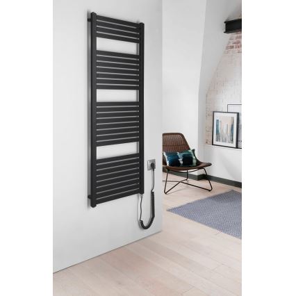 Aqualine - Електричний для ванної кімнати радіатор TONDI-E 500W/230V 133 см матовий чорний прямий
