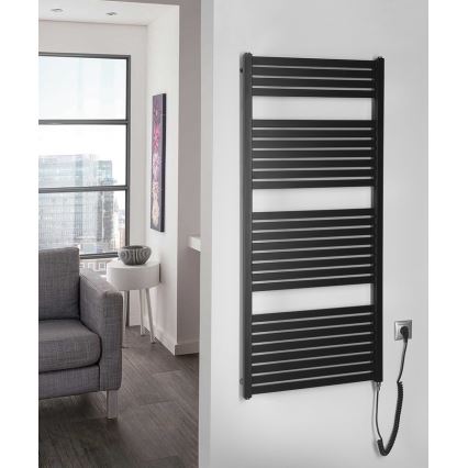 Aqualine - Електричний для ванної кімнати радіатор TONDI-E 600W/230V 133 см матовий чорний прямий