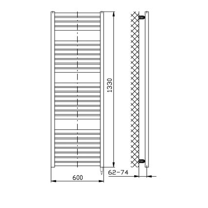 Aqualine - Електричний для ванної кімнати радіатор TONDI-E 600W/230V 133 см матовий чорний прямий