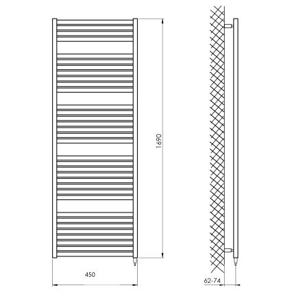 Aqualine - Електричний для ванної кімнати радіатор TONDI-E 600W/230V 169 см матовий чорний прямий