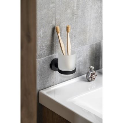 Aqualine - Настенный держатель зубной щетки SAMBA молочное стекло/матовый черный