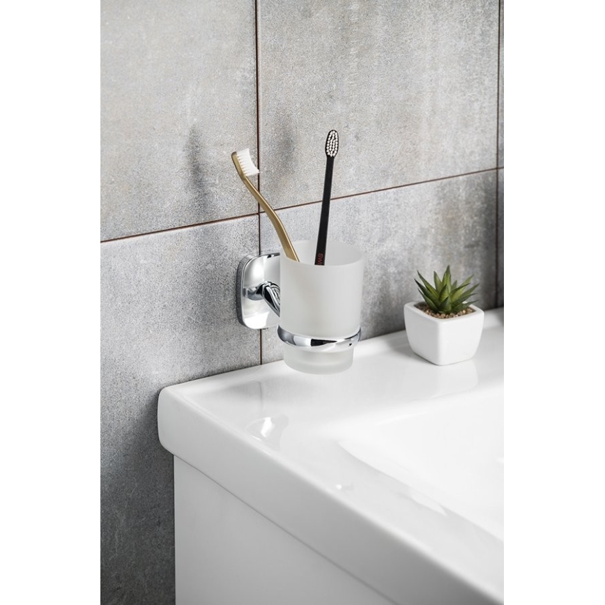 Aqualine - Настінний тримач для зубних щіток RUMBA молочний скло/глянцевий хром