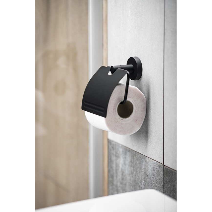 Aqualine - Тримач для туалетного паперу із кришкою SAMBA чорний
