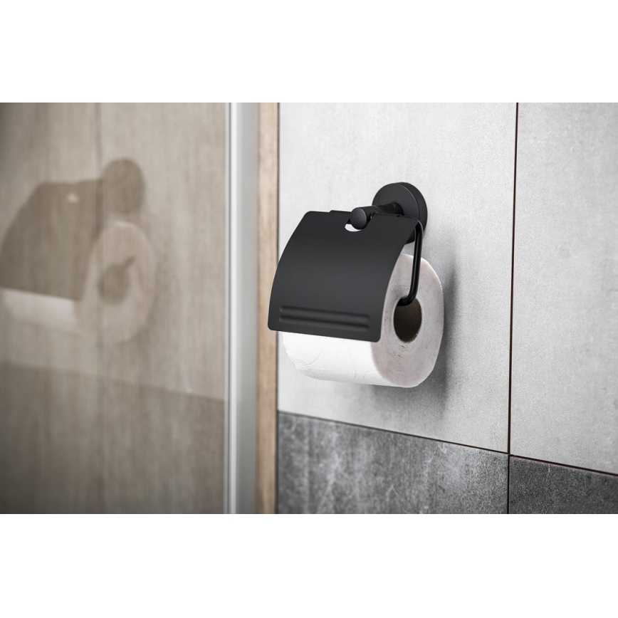 Aqualine - Тримач для туалетного паперу із кришкою SAMBA чорний