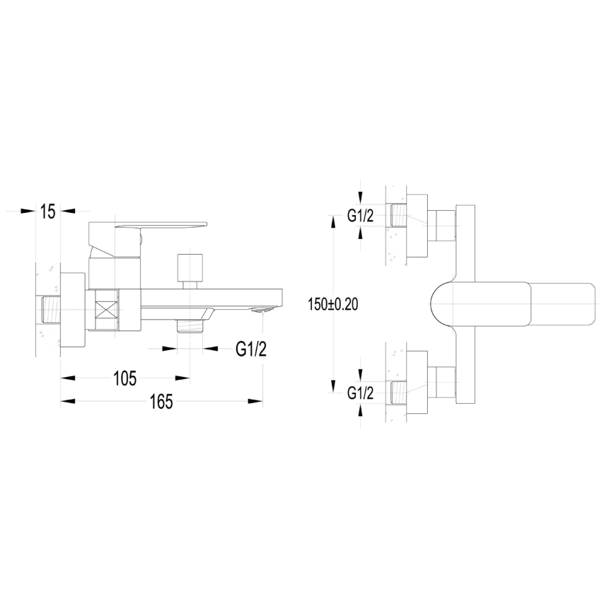 Aqualine - Ванный смеситель DAPHNE, полированный хром