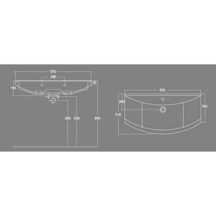 Aqualine - Вбудована раковина ZERO 97x51 см кераміка/біла