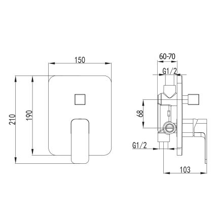 Aqualine - Змішувач для душу для прихованої інсталяції FACTOR глянцевий хром