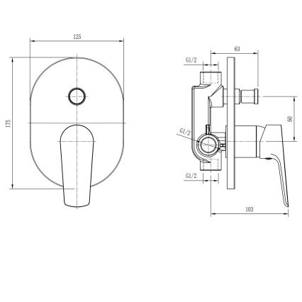 Aqualine - Змішувач для душу для прихованої інсталяції LOTTA матовий чорний
