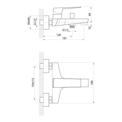 Aqualine - Змішувач для ванни RITMO глянцевий хром