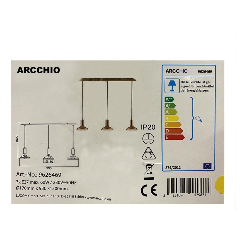Arcchio - Підвісна люстра JAIKA 3xE27/60W/230V
