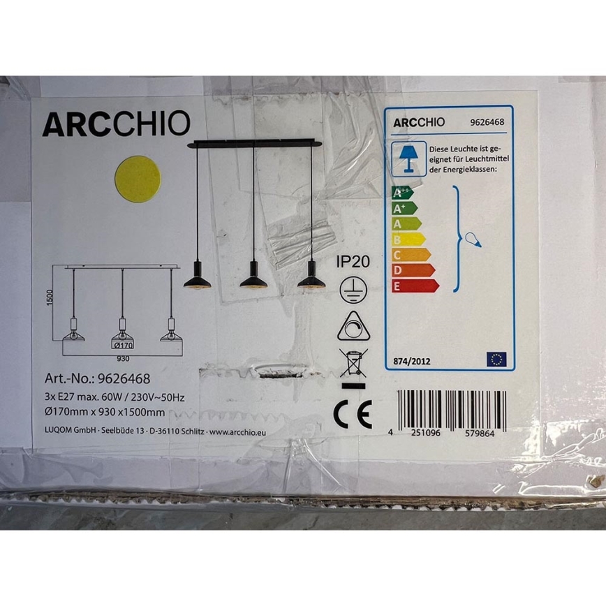 Arcchio - Підвісна люстра JAIKA 3xE27/60W/230V