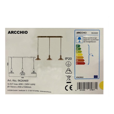 Arcchio - Подвесная люстра JAIKA 3xE27/60W/230V