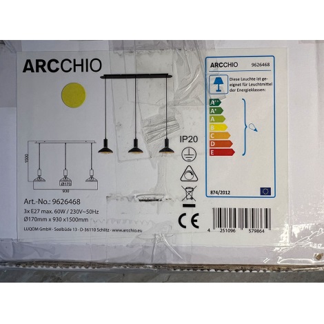Arcchio - Подвесная люстра JAIKA 3xE27/60W/230V