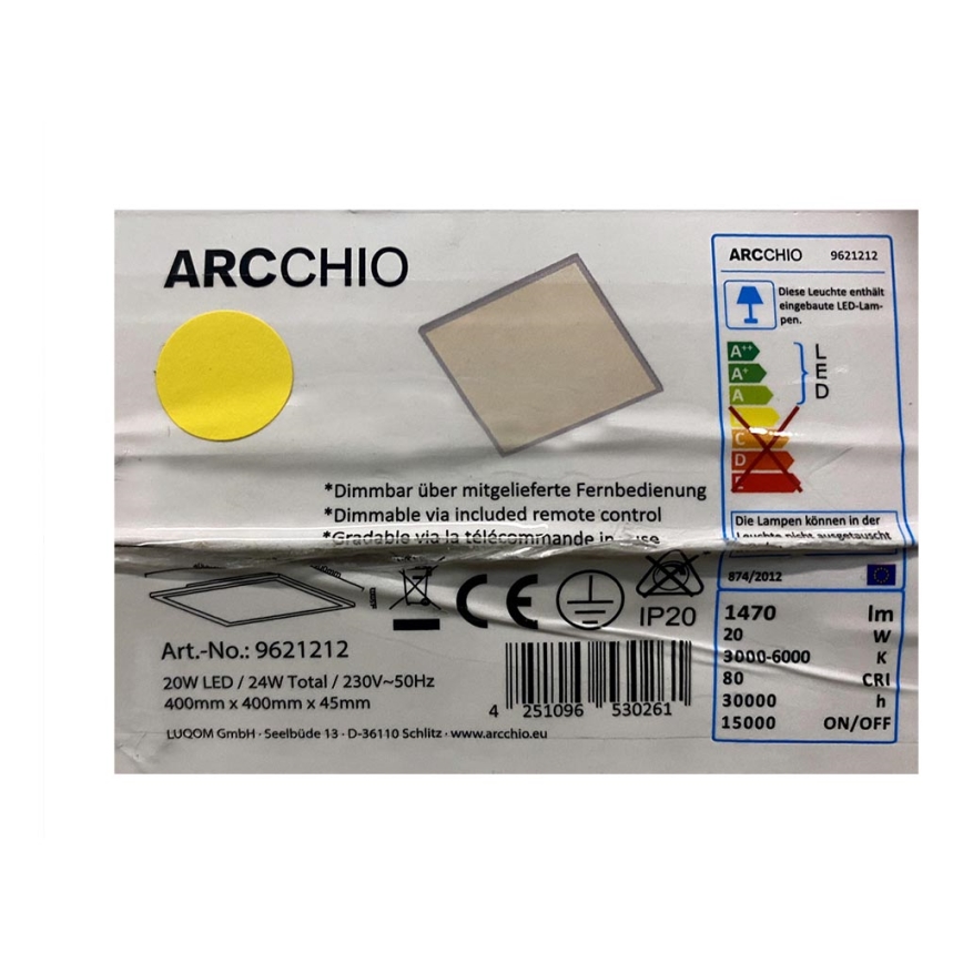 Arcchio - Светодиодный потолочный светильник с регулированием яркости PHILIA LED/20W/230V 3000-6000K + дистанционное управление