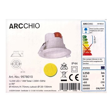Arcchio - Светодиодный встроенный светильник ARIAN LED/12,5W/230V IP44